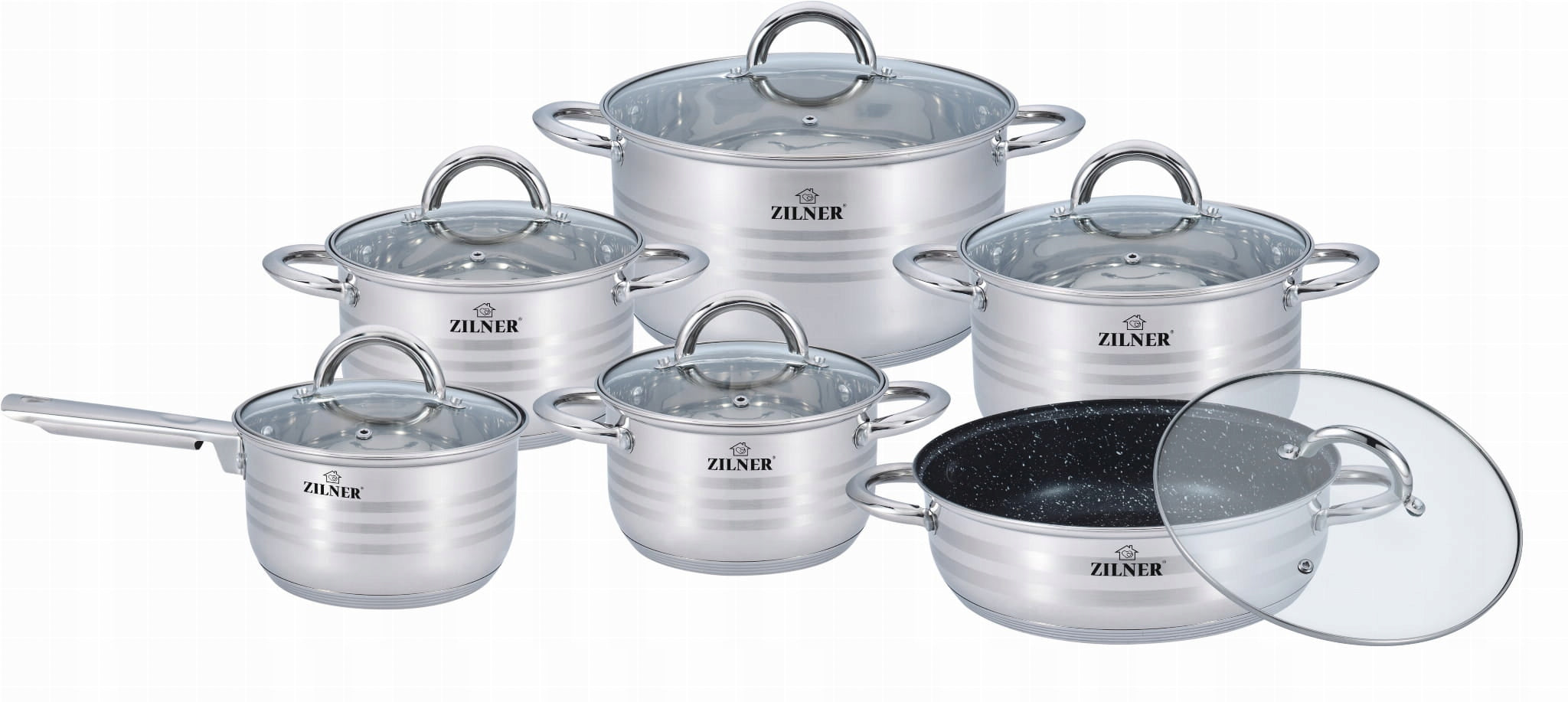 SET OF POTS FOR INDUCTION GAS STAINLESS STEEL SET 12 EL. ZILNER