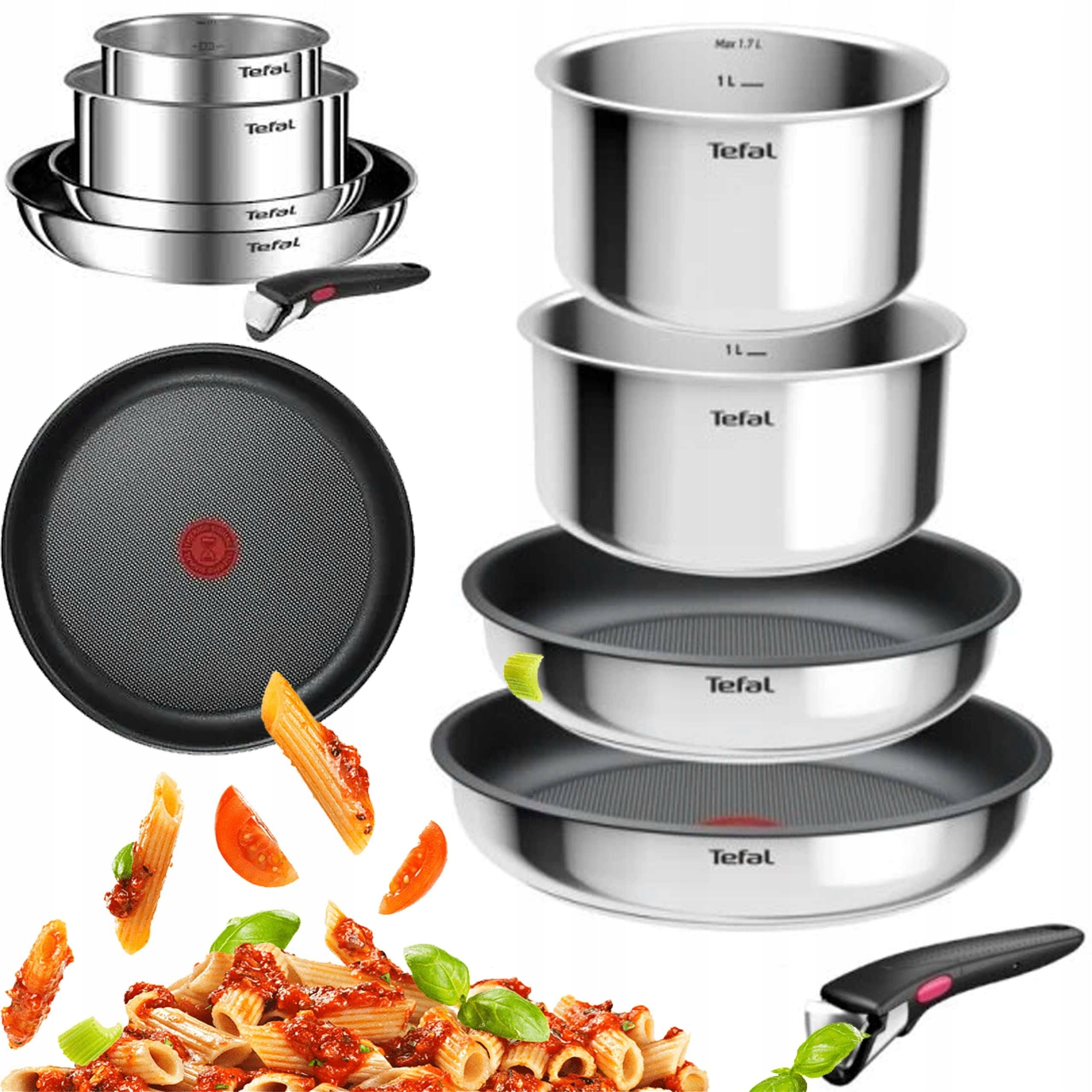 SET OF POTS FOR INDUCTION SAUCEPAN FRYING PAN TEFAL INGENIO 4-ELEM + HANDLE