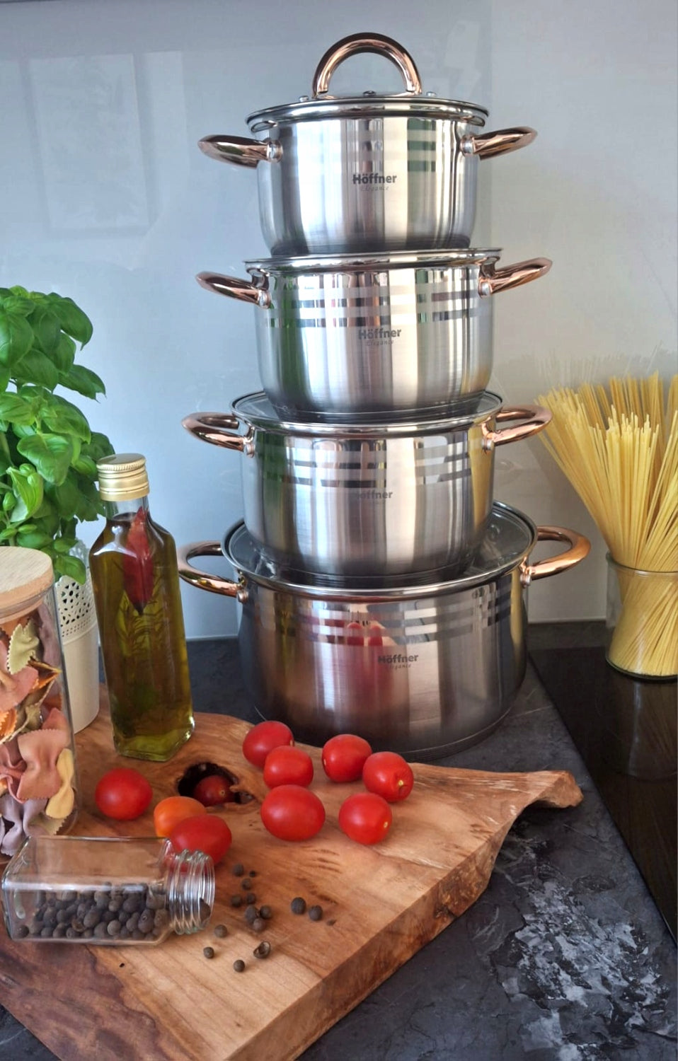 SET OF POTS INDUCTION / GAS POTS STAINLESS STEEL SET 8 ELE Line GARNKI PREMIUM HF-4364