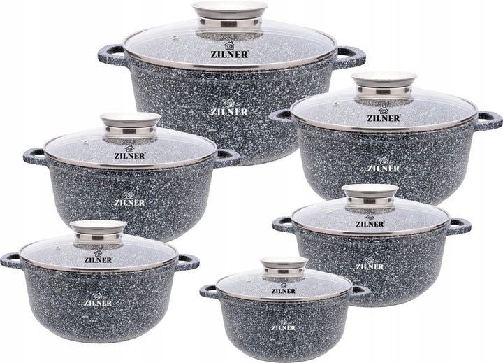 SET OF POTS INDUCTION / GAS SET OF MARBLED POTS 12 ELE