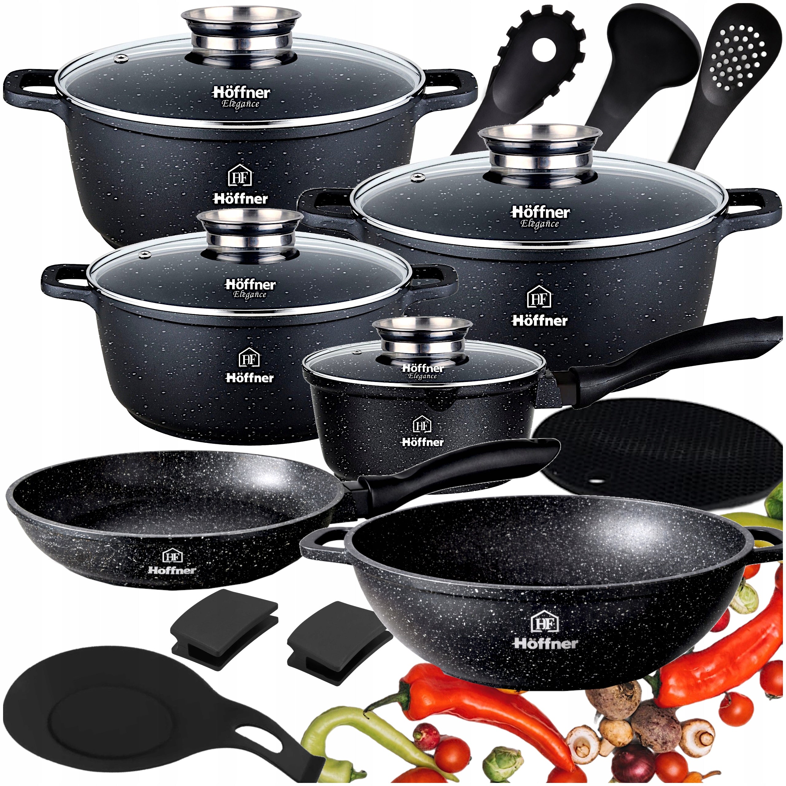 SET OF POTS INDUCTION SET GAS POTS MARBLE PAN LID 17EL