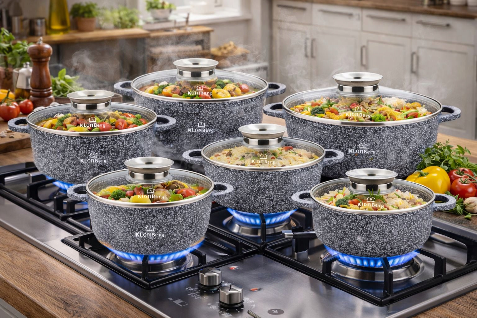 SET OF POTS INDUCTION SET OF POTS GAS MARBLE LIDS 12EL Brand no brand