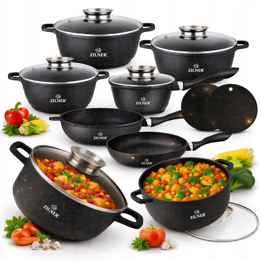 SET OF POTS INDUCTION SET OF POTS GAS PAN MARBLE LIDS 12EL