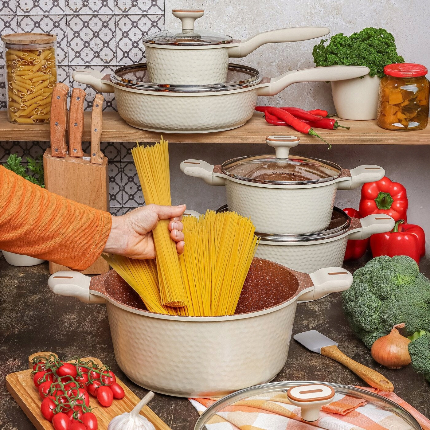 SET OF POTS SET PAN INDUCTION saucepan lid 10el Texture Creamy Brand Starke Pro