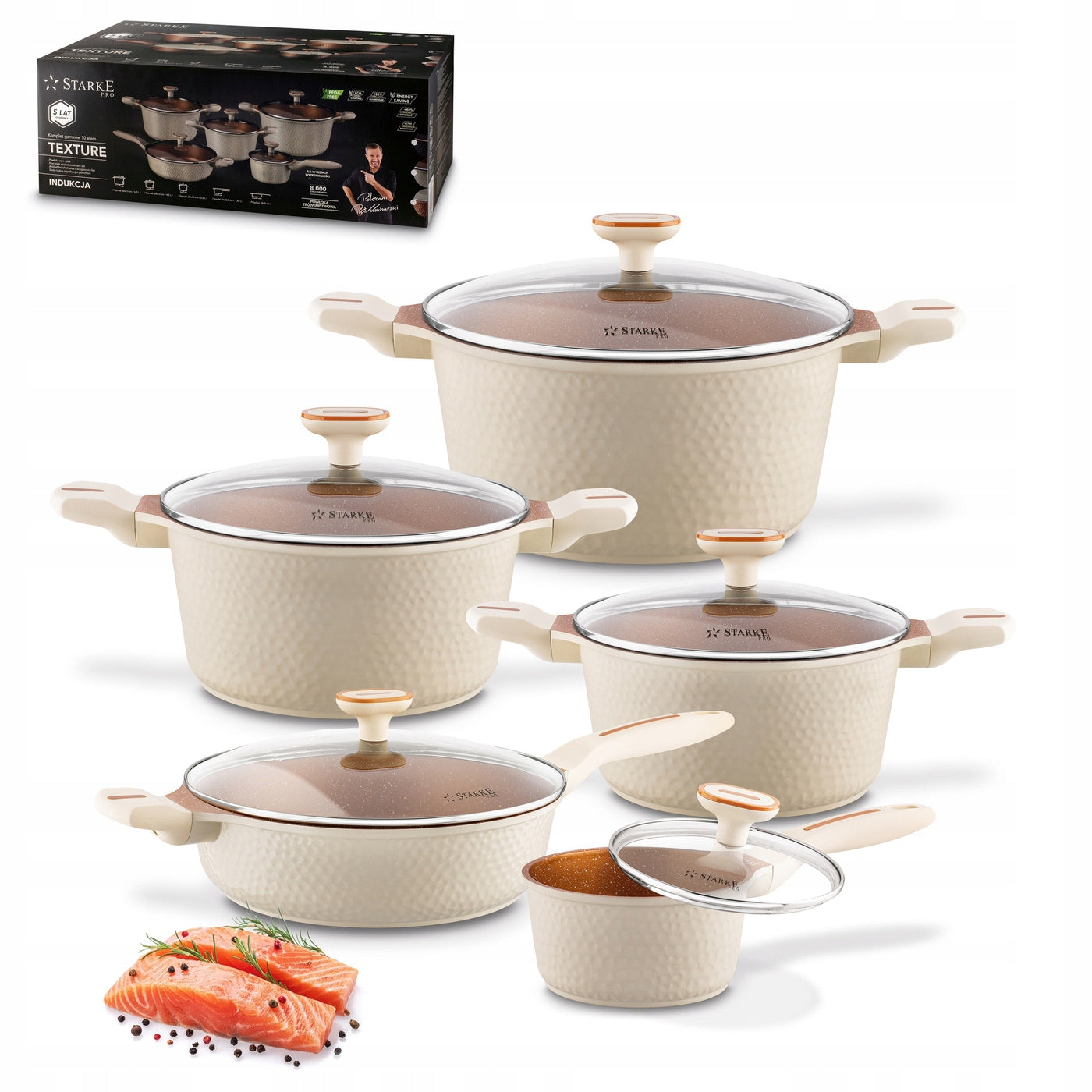 SET OF POTS SET PAN INDUCTION saucepan lid 10el Texture Creamy