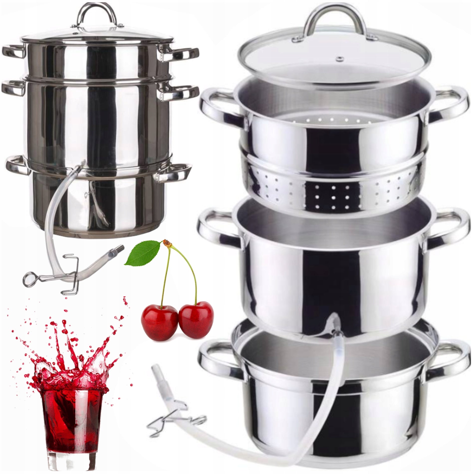 SET OF POTS STEAM JUICER 5in1 FOR INDUCTION AND GAS 8L STAINLESS STEEL