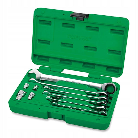 SET OF RATCHETING WRENCHES 8-19 mm + ADAPTERS 10 el TOPTUL