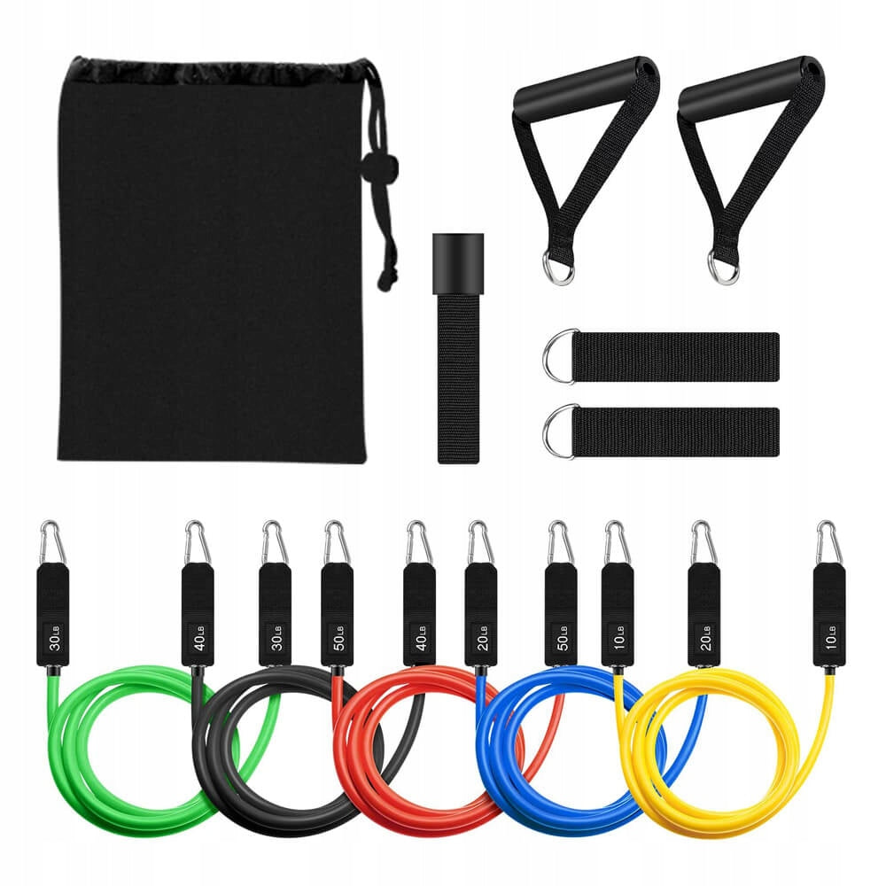 SET OF RESISTANCE RUBBERS FOR EXERCISE TAPE SET 5IN1 SPORTS STRONG + HANDLES