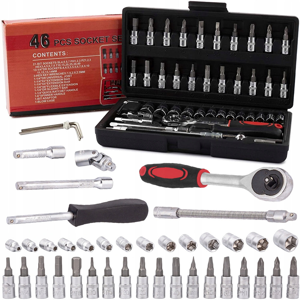 SET OF SOCKET WRENCH BITS RATCHET ADAPTERS SOCKET WRENCHES 46 PIECES Packaging status original