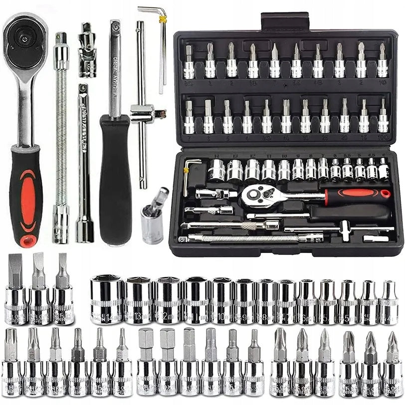 SET OF SOCKET WRENCH BITS RATCHET ADAPTERS SOCKET WRENCHES 46 PIECES