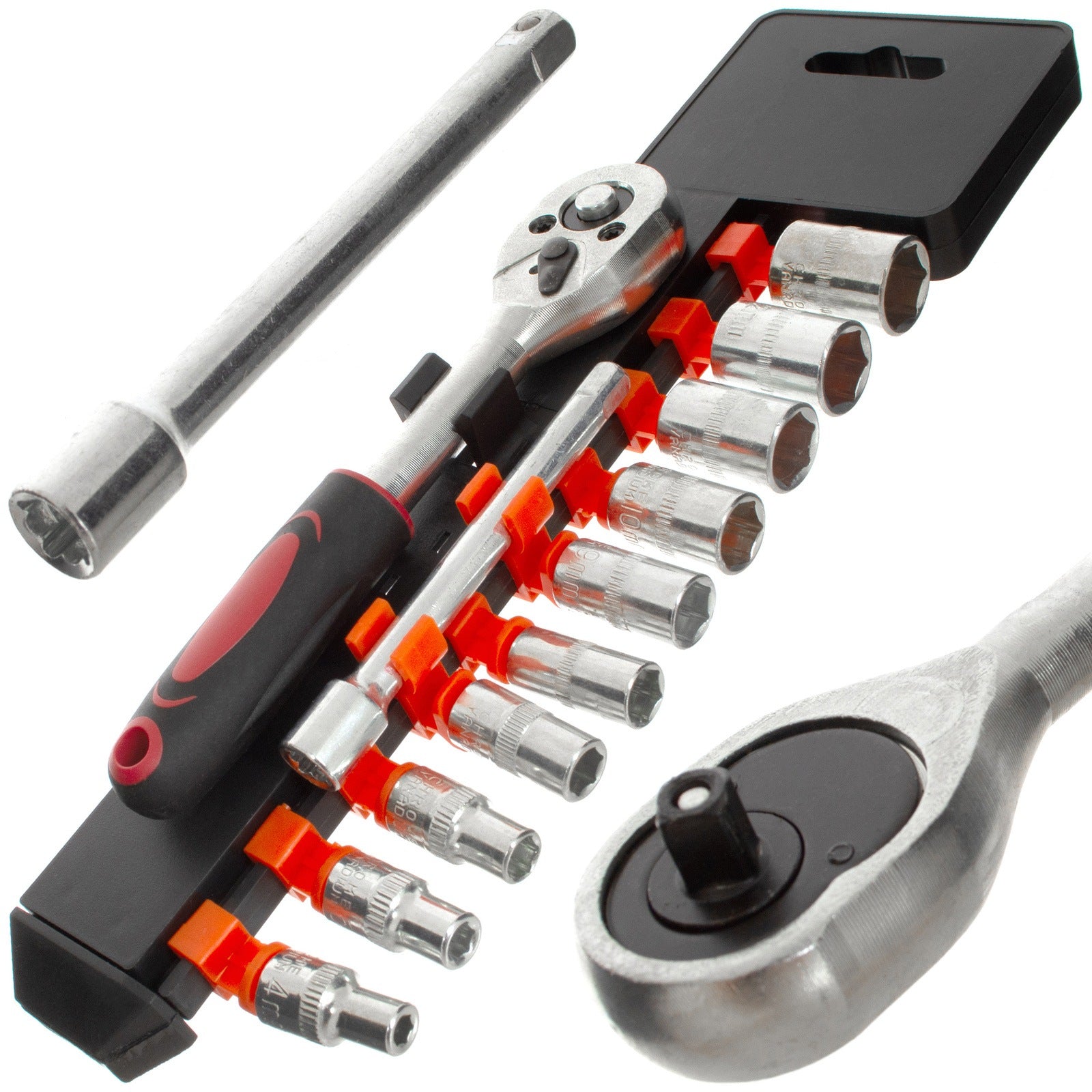 SET OF SOCKET WRENCHES 1/4" 12el RATCHET EXTENSION CAPS steel CR-V
