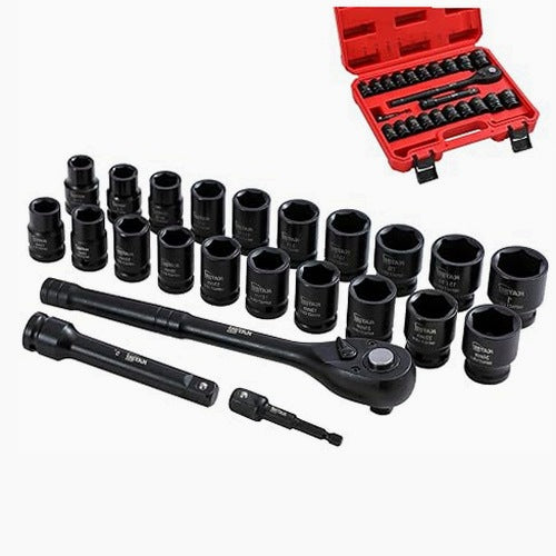SET OF SOCKET WRENCHES 23 PARTS FOR IMPACT SCREWDRIVER CHROME VANA STEEL