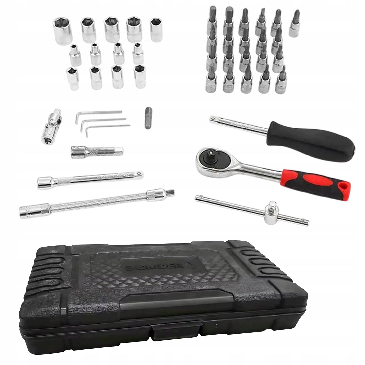SET OF SOCKET WRENCHES 46 ELEMENTS RATCHET BITS ADAPTERS IN CASE Brand FOCUS