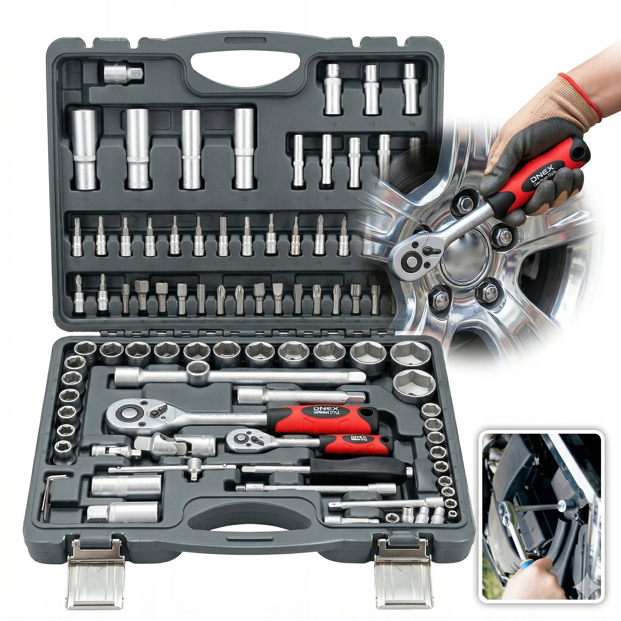 SET OF SOCKET WRENCHES 94 EL. BITS RATCHET SUITCASE CR-V AUTO WORKSHOP