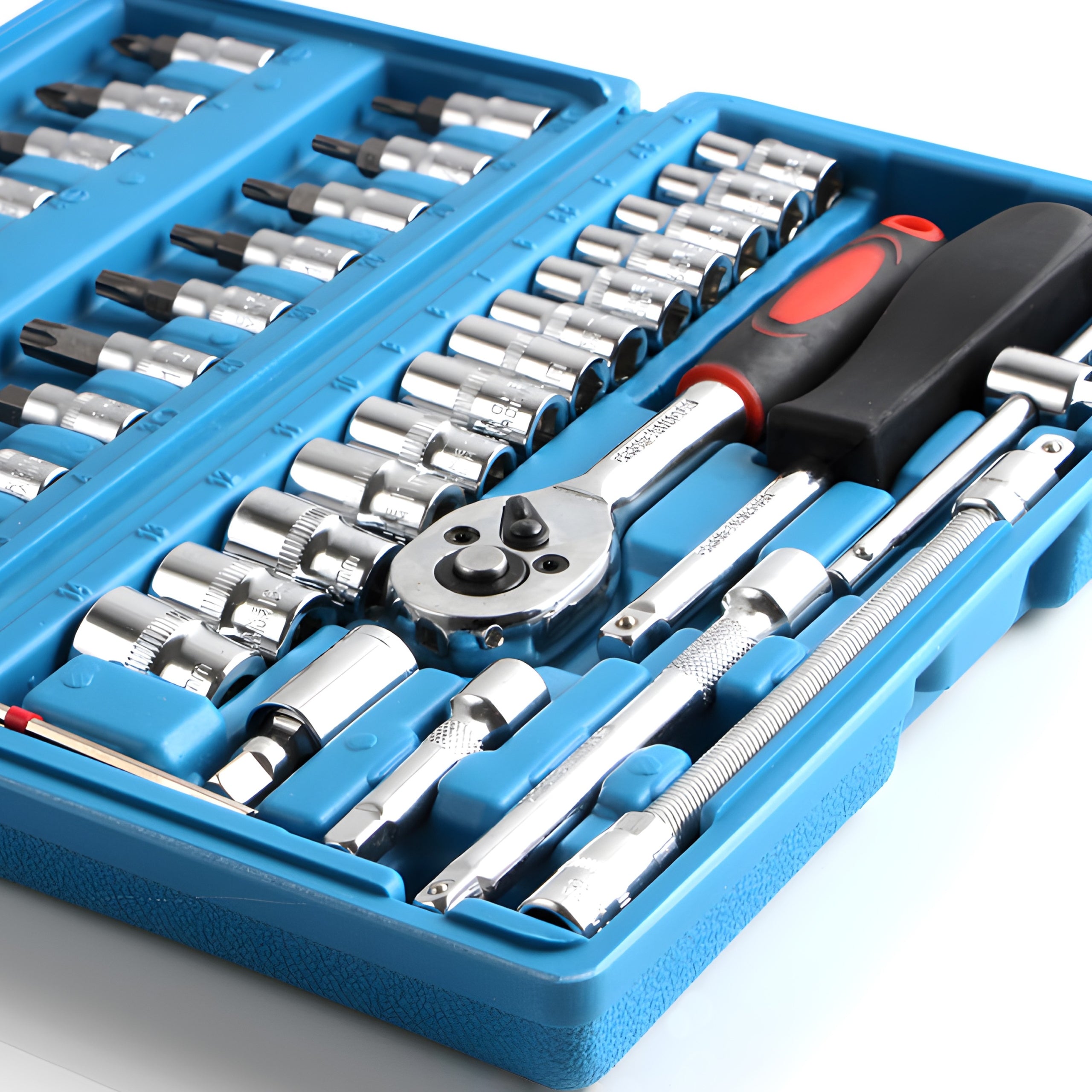 SET OF SOCKET WRENCHES BITS RATCHET ADAPTERS 46 ELEMENTS. Manufacturer code O651