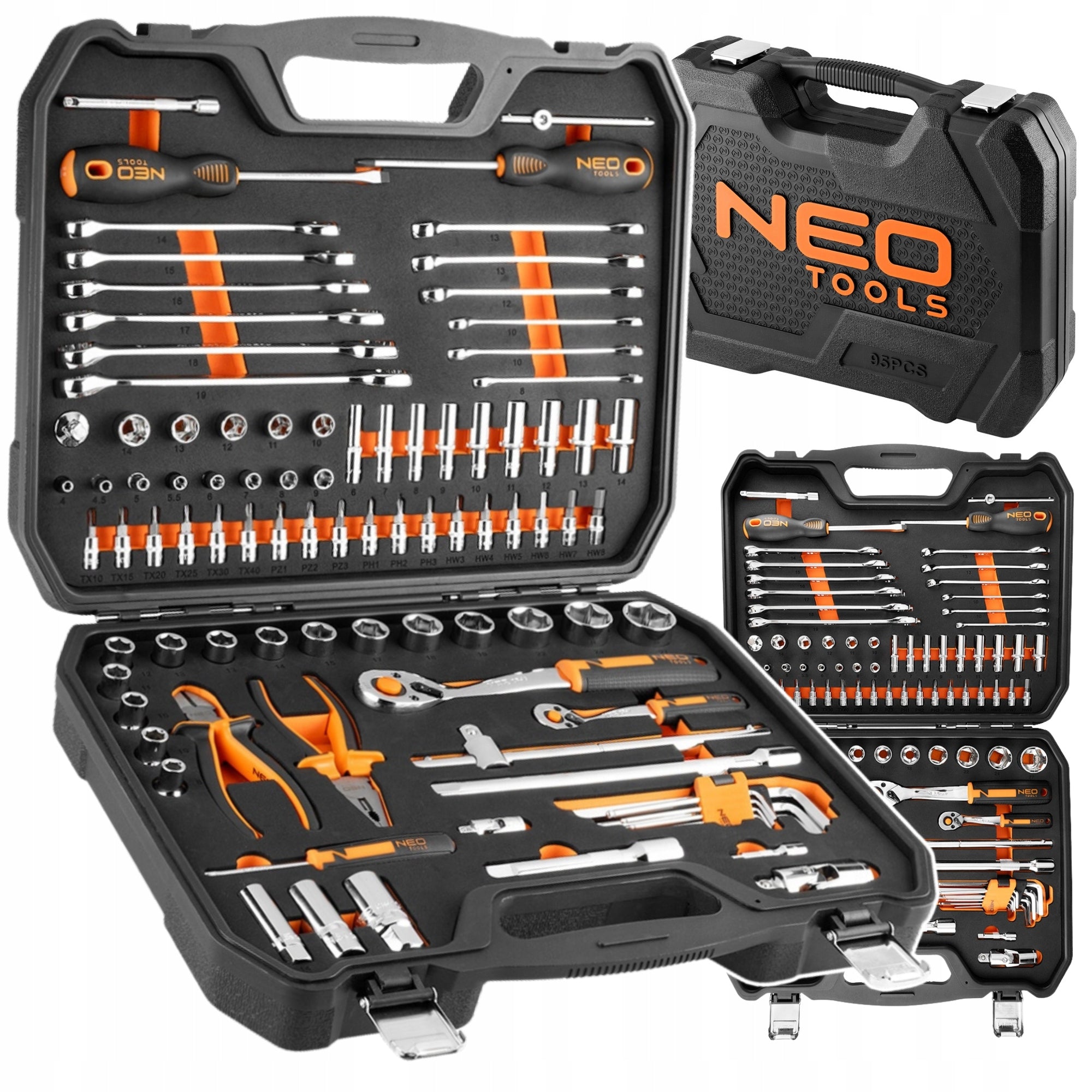 SET OF SOCKET WRENCHES CRV 1/2" 1/4" 95 ELEMENTS IN EVA FOAM NEO TOOLS