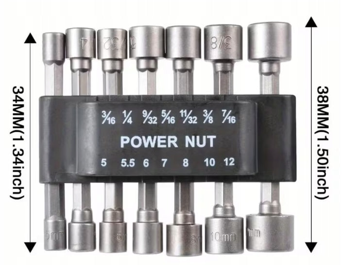 SET OF SOCKET WRENCHES FOR METRIC AND INCH SCREWDRIVER 1/4" HEX 14 PCS