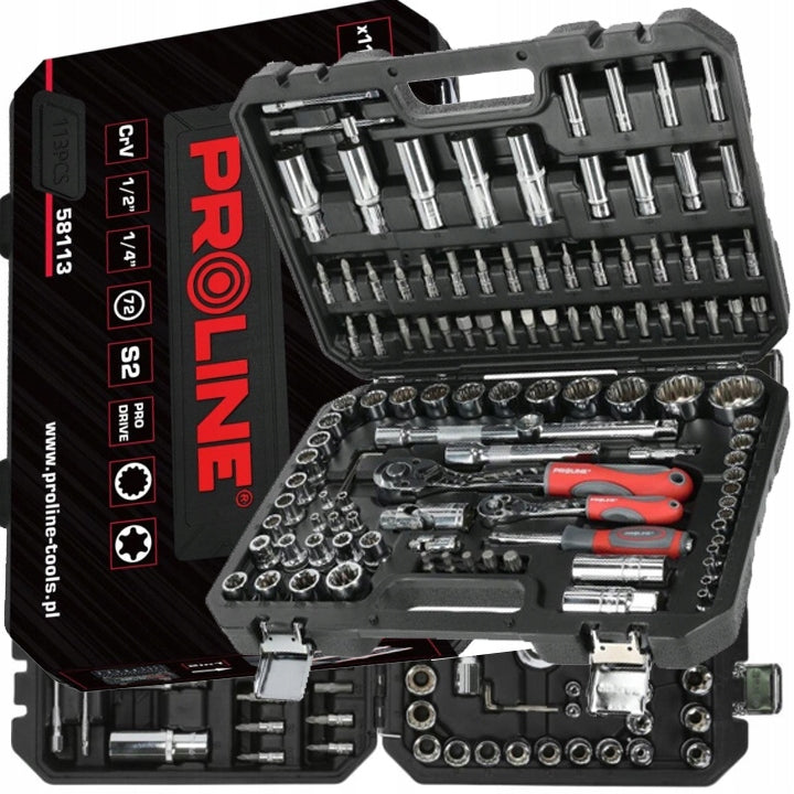 SET OF SOCKET WRENCHES IN WORKSHOP BOX 113EL> 1/2 1/4 Proline