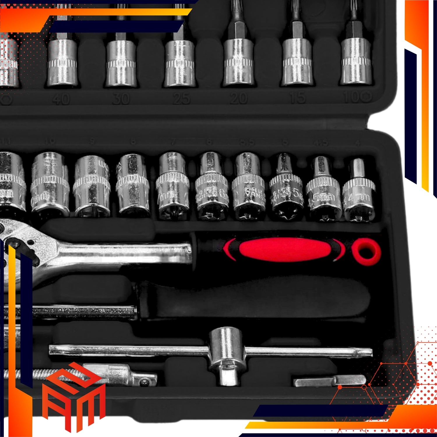 SET OF SOCKET WRENCHES ZAM 46 EL. SUITCASE CAPS BITS HARDENED STEEL ZAM Brand no brand