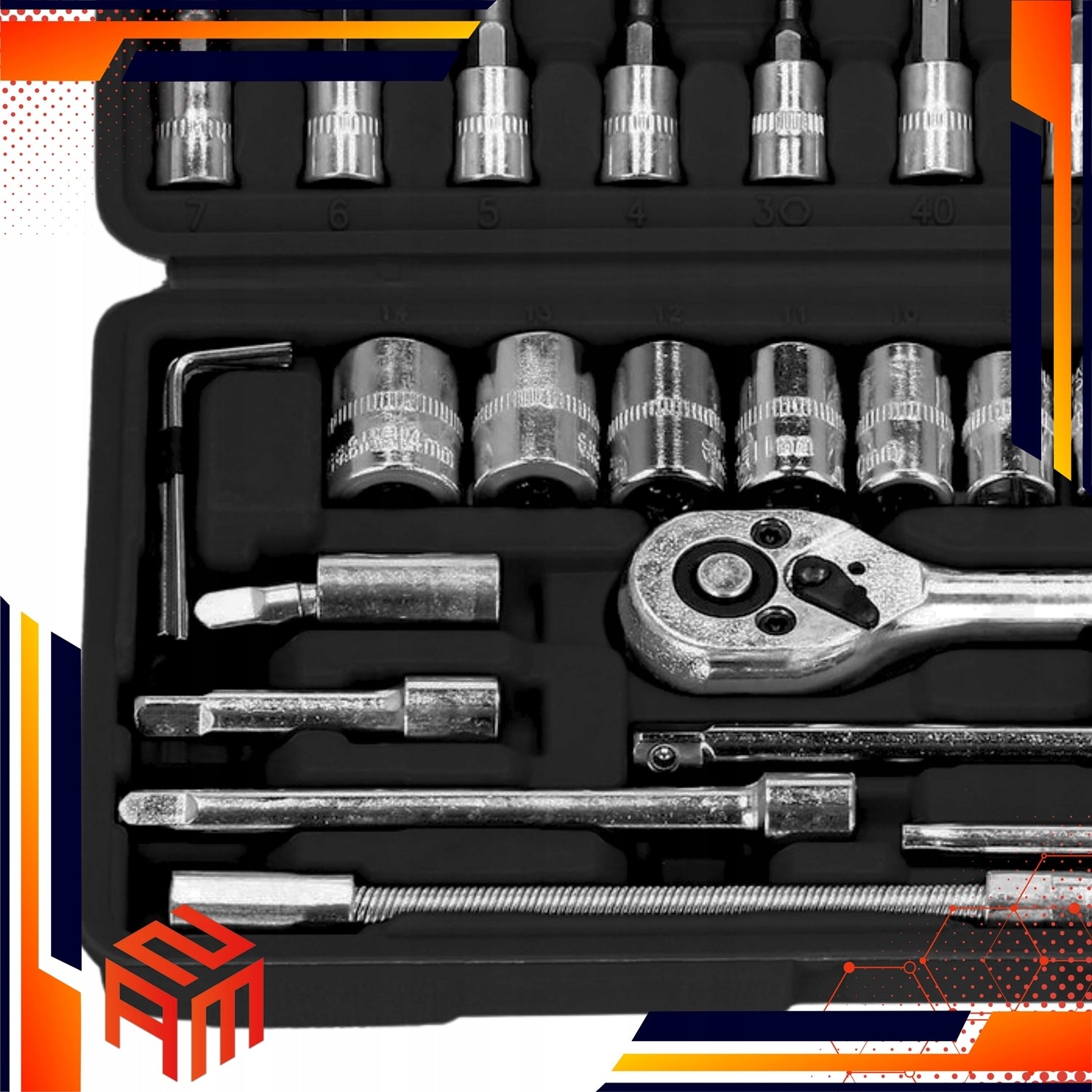 SET OF SOCKET WRENCHES ZAM 46 EL. SUITCASE CAPS BITS HARDENED STEEL ZAM Manufacturer code 5907255340378