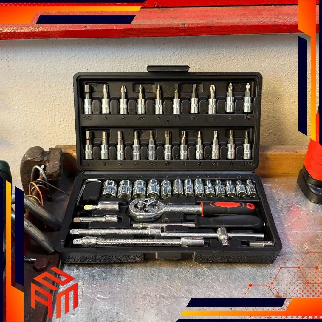 SET OF SOCKET WRENCHES ZAM 46 EL. SUITCASE CAPS BITS HARDENED STEEL ZAM Product weight with unit packaging 1 kg