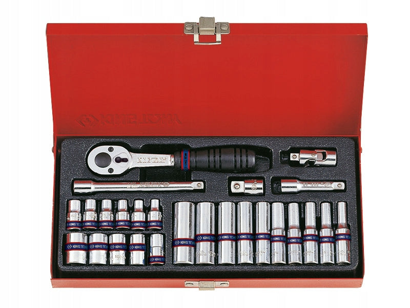 SET OF SOCKETS 1/4 6-ANGLE 26 PIECES 4-13MM WITH ACCESSORIES 2526MR KING TONY