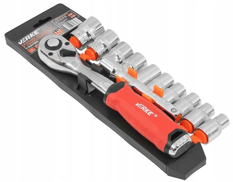 SET OF SOCKETS WITH RATCHET 1/2'' 12pcs 72T AND EXTENSION VERKE V39096 Brand Verke