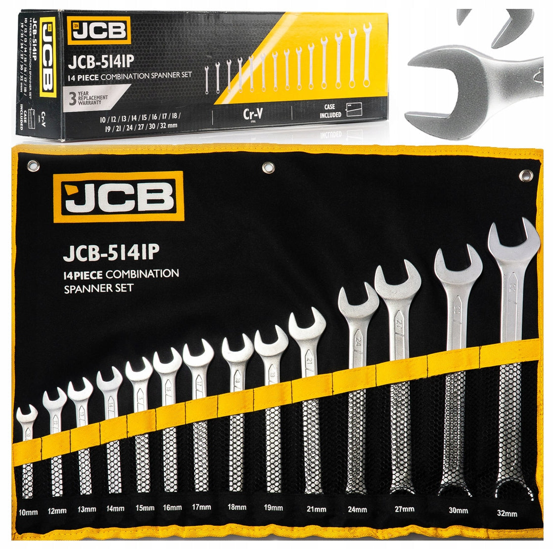 SET OF SPANNER WRENCHES 14 ELEMENTS STEEL CRV 10-32 MM JCB