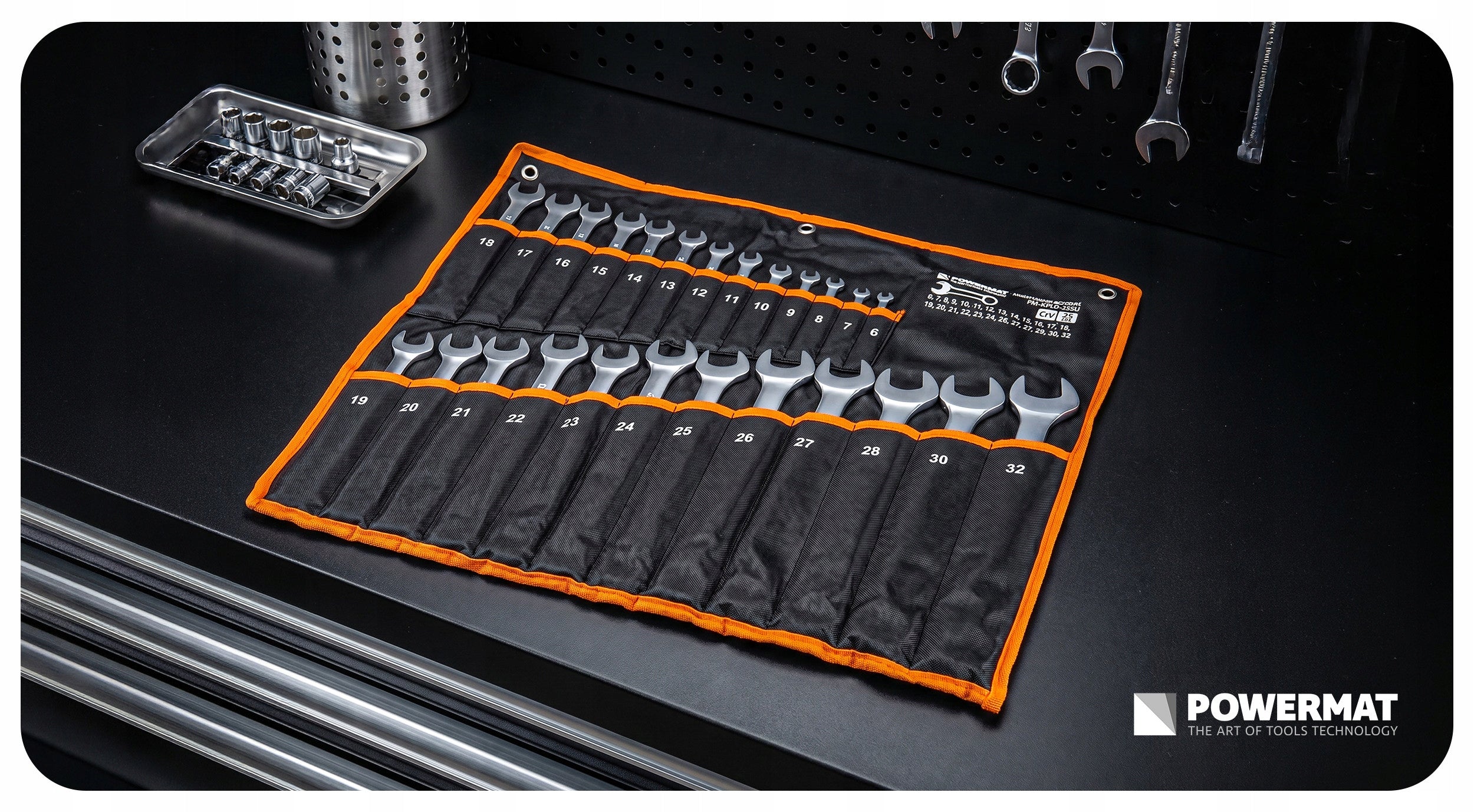 SET OF SPANNER WRENCHES 25 ELEMENTS 6-32MM CrV IN CASE FOR GARAGE Brand Powermat
