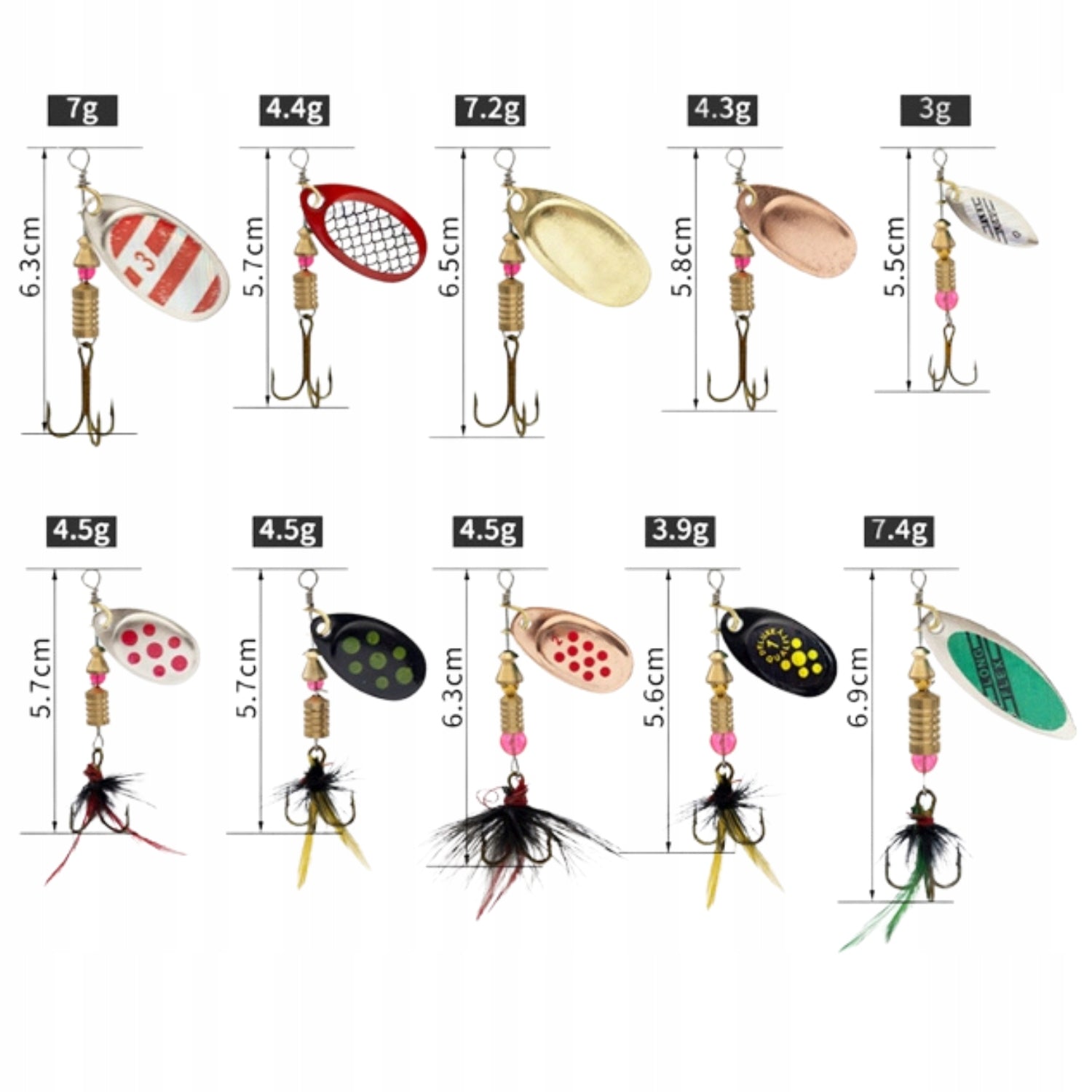 SET OF SPINNER FISHING SPINNERS 10PCS SPINNING LURES Packaging status original