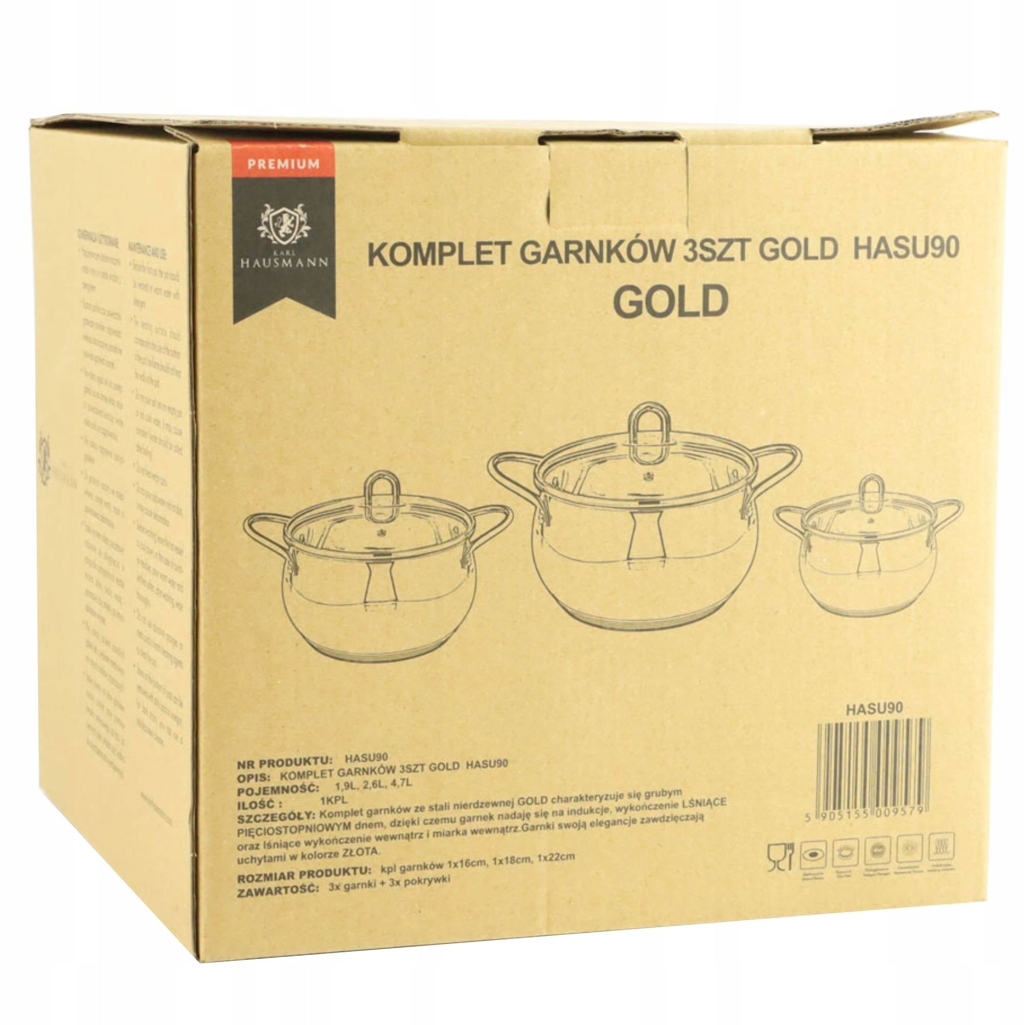 SET OF STAINLESS STEEL POTS 6EL. INDUCTION GAS pots lid Brand Karl Hausmann