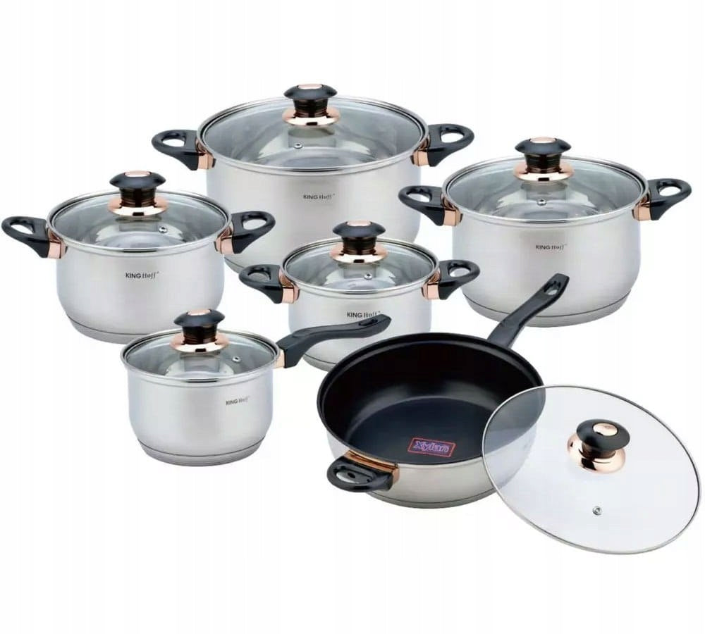 SET OF STEEL POTS 12 EL. KINGHOFF KH-1767 ROSEGOLD