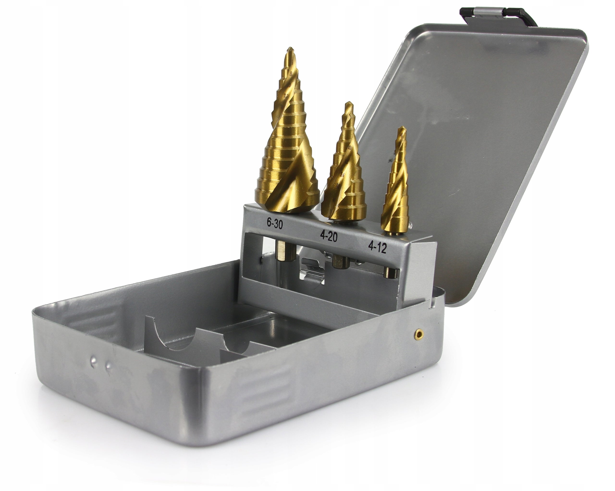 SET OF STEP CONICAL DRILL BITS FOR METAL WOOD PLASTIC 4-12/4-20/6-30 Mounting type cylindrical