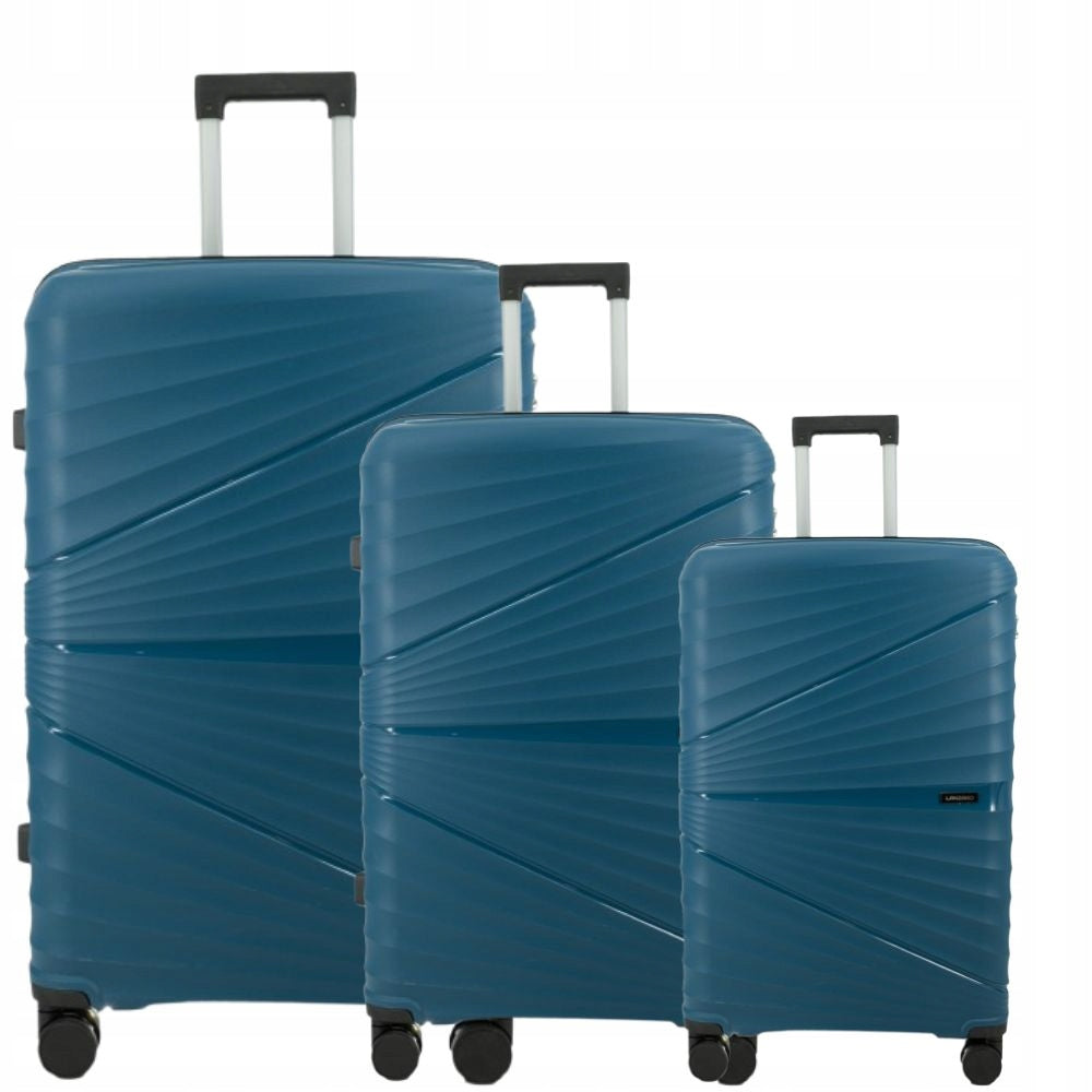 SET OF SUITCASES 3IN1 PP POLYPROPYLENE CABIN TSA LARGE MEDIUM LANZARO TURQUOISE Packaging status original