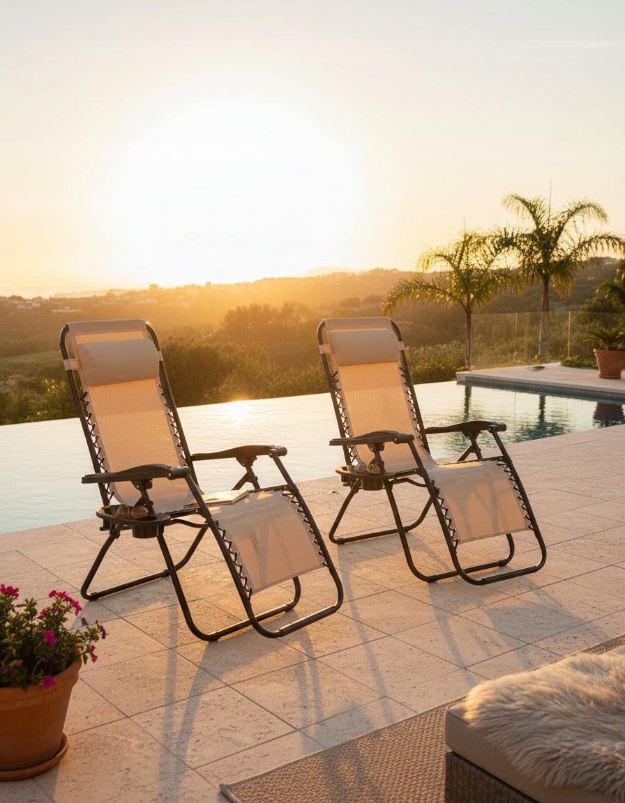 SET OF SUN LOUNGERS 2 X SUN LOUNGER TDC-2502 GARDEN FOLDING HANDLE BAG Kind sunbed