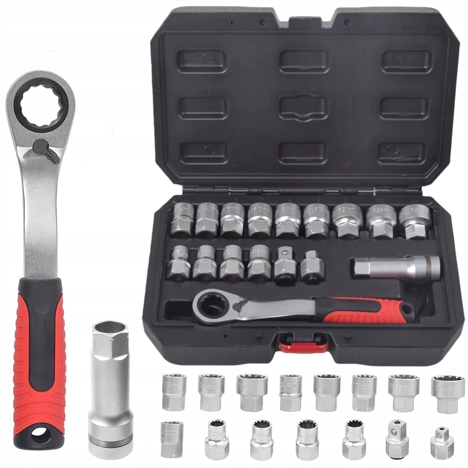 SET OF THROUGH SPLINE SOCKETS 1/2'' 3/8'' 17el 10-24MM SET
