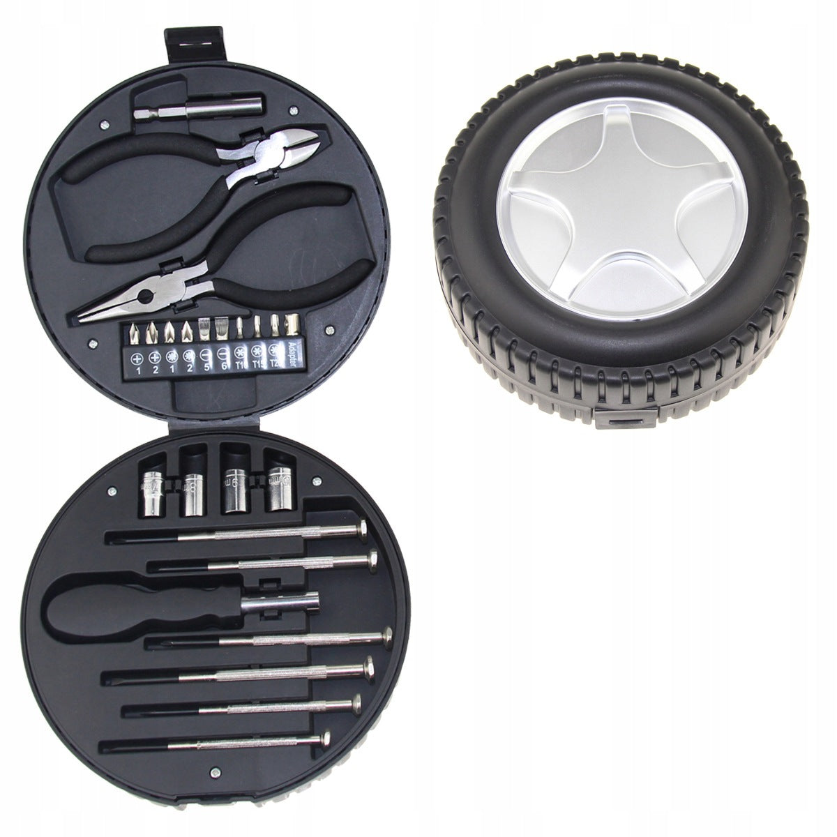 SET OF TOOLS 24in1 BITS PLIERS TIRE SHAPED CASE FOR GIFT HIT Packaging status original