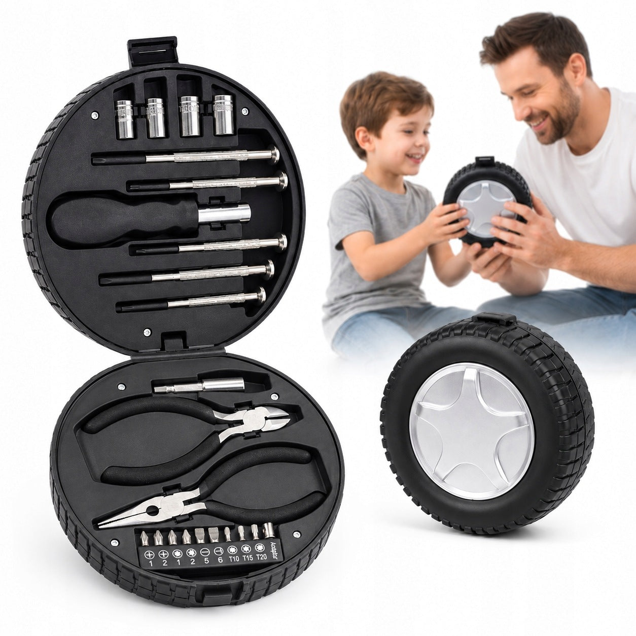SET OF TOOLS 24in1 BITS PLIERS TIRE SHAPED CASE FOR GIFT HIT