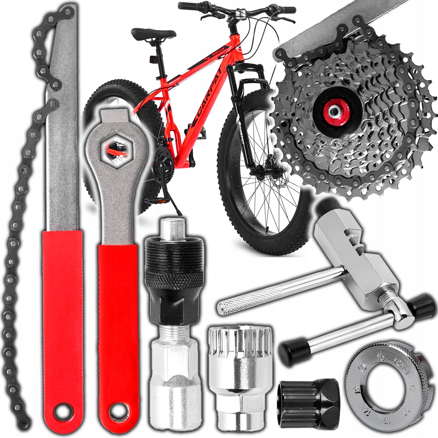 SET OF TOOLS FOR BICYCLES CRANKS CHAIN KEY FREEWHEEL SUPPORT 7el