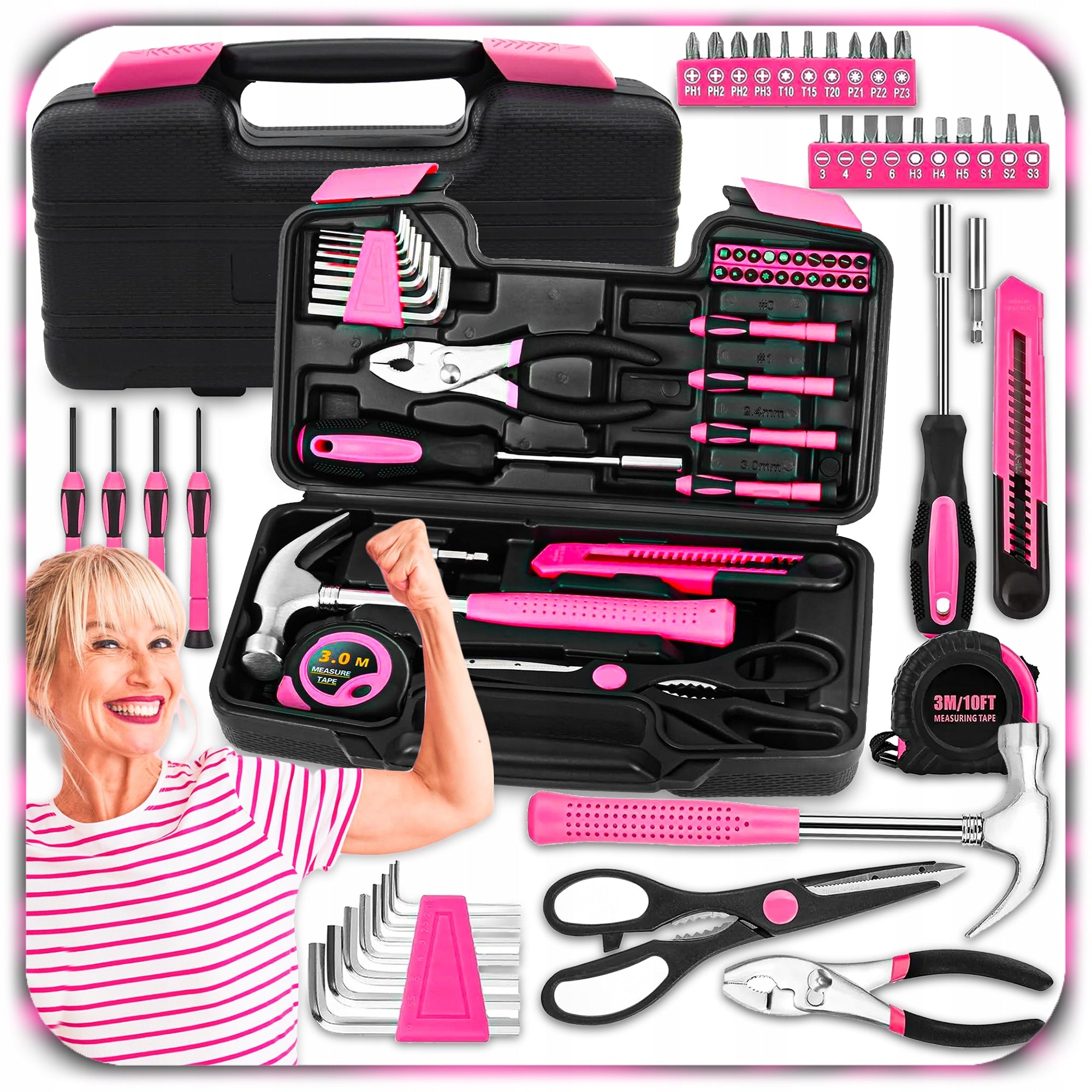 SET OF TOOLS FOR WOMEN HAND TOOLS FOR REPAIR 40EL PINK SUITCASE Packaging status original