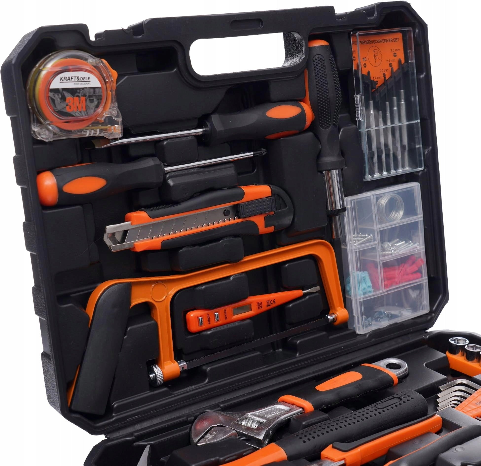 SET OF TOOLS KEYS TOOL CASE WRENCHES BITS PLIERS 100 EL. Brand Kraft&Dele