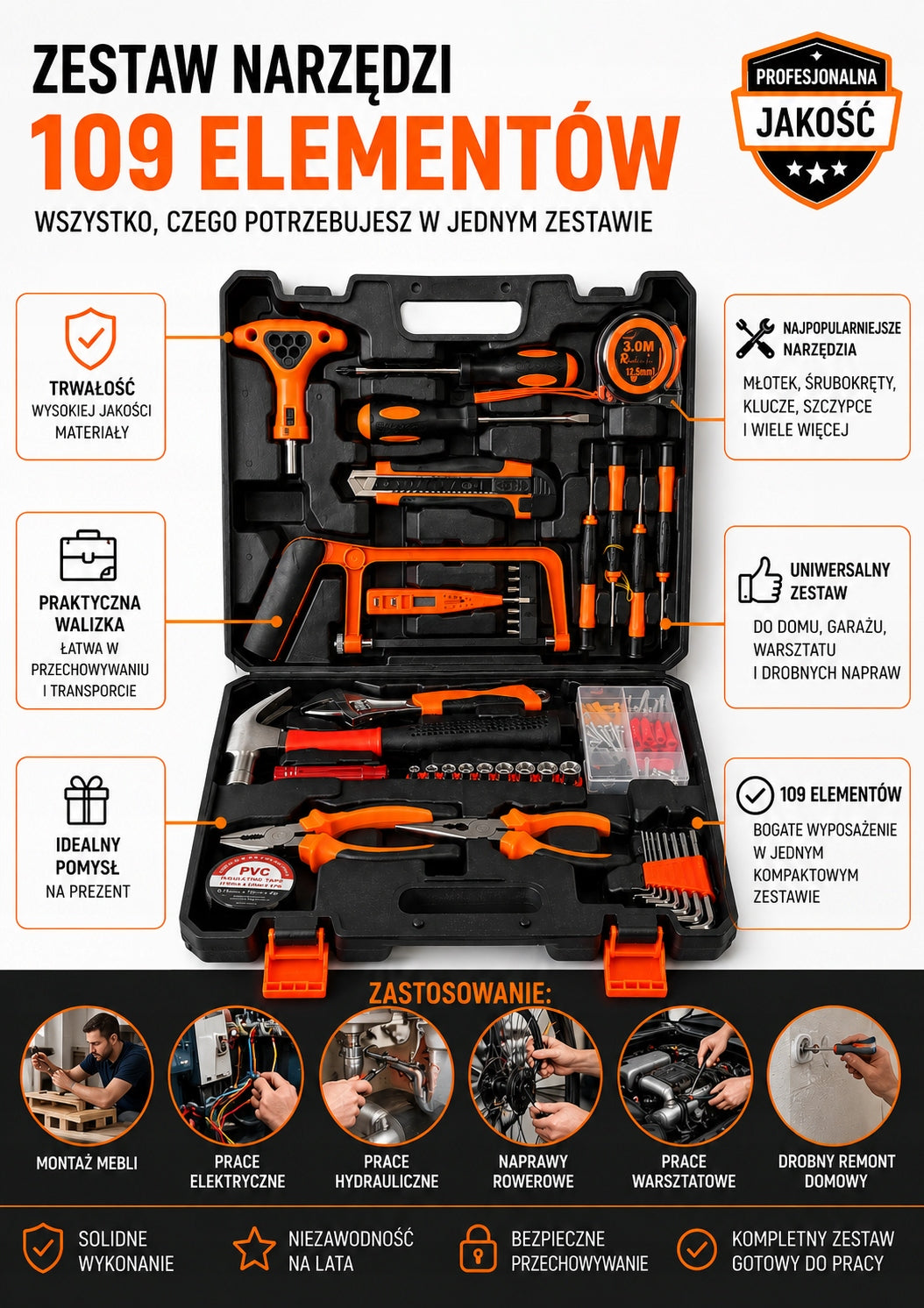 SET OF TOOLS KEYS TOOL CASE WRENCHES BITS PLIERS 109 EL. PRO Customs tariff code 82060000