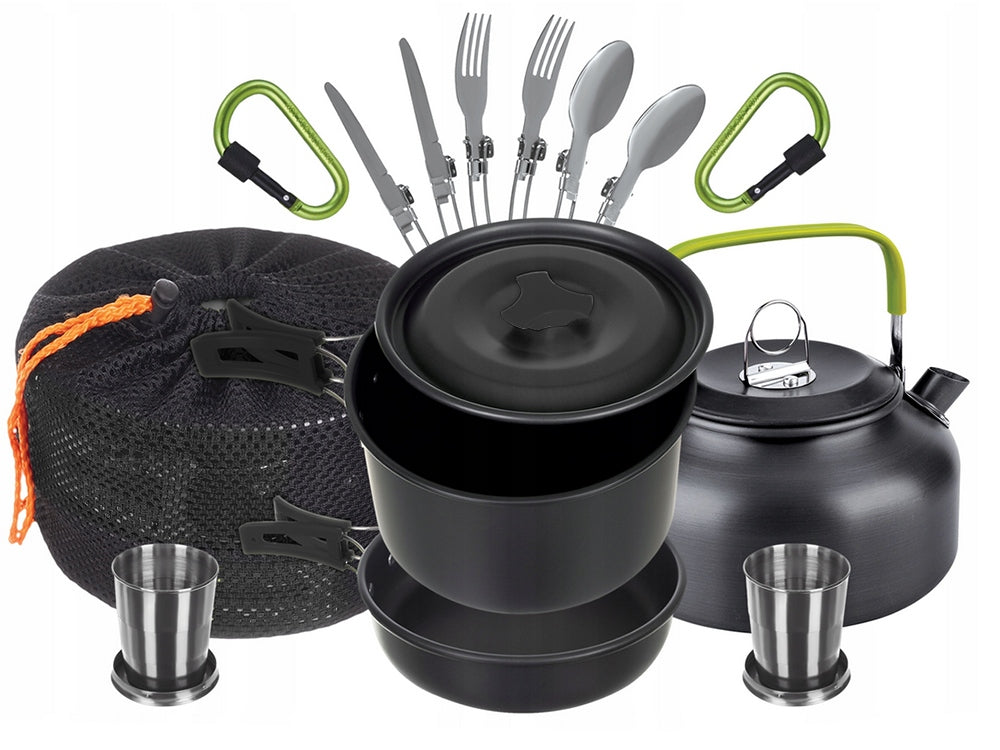 SET OF TOURIST POTS DISHES CAMPING KETTLE PAN POT 18in1 Manufacturer code 14463