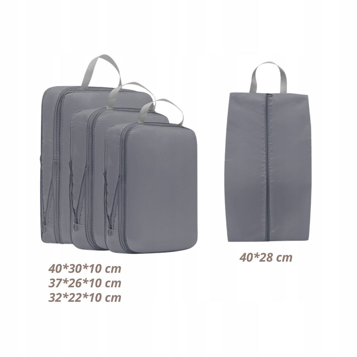 SET OF TRAVEL ORGANIZERS 4 PIECES COMPRESSION CLOTHES FOR SUITCASE Color gray