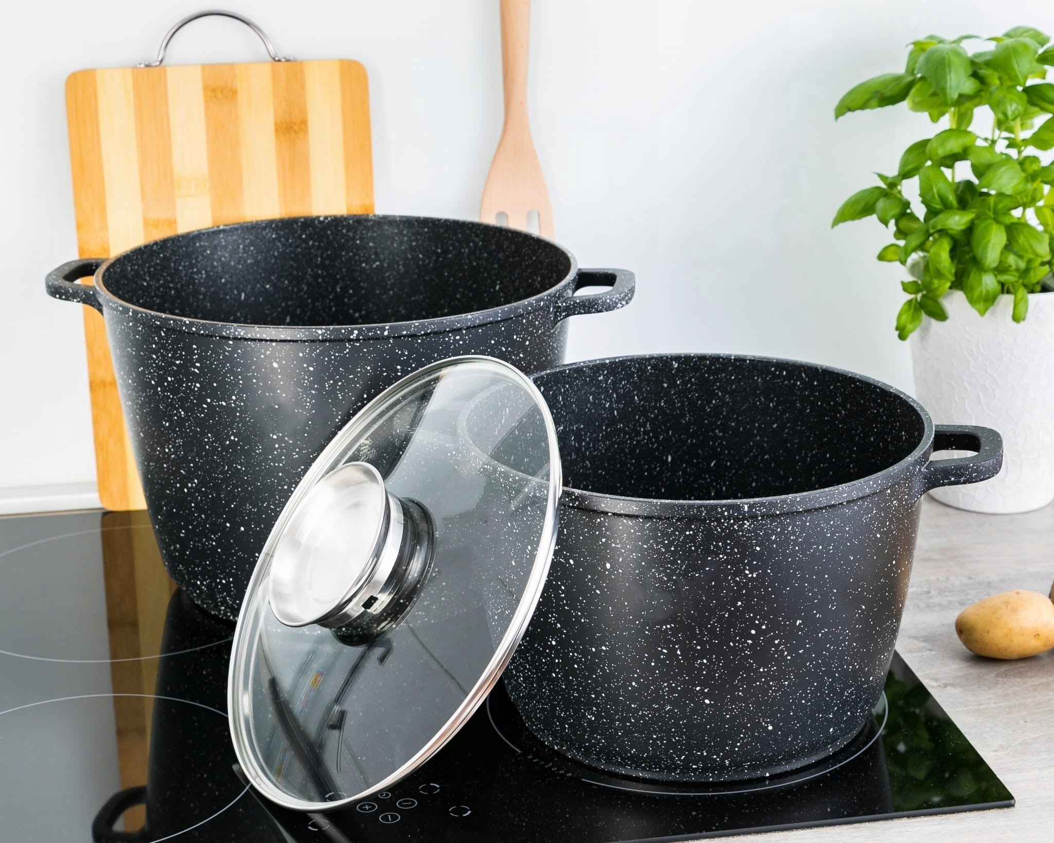 SET OF TWO HIGH POTS MARBLE COATING Gas induction Manufacturer code EB 8133