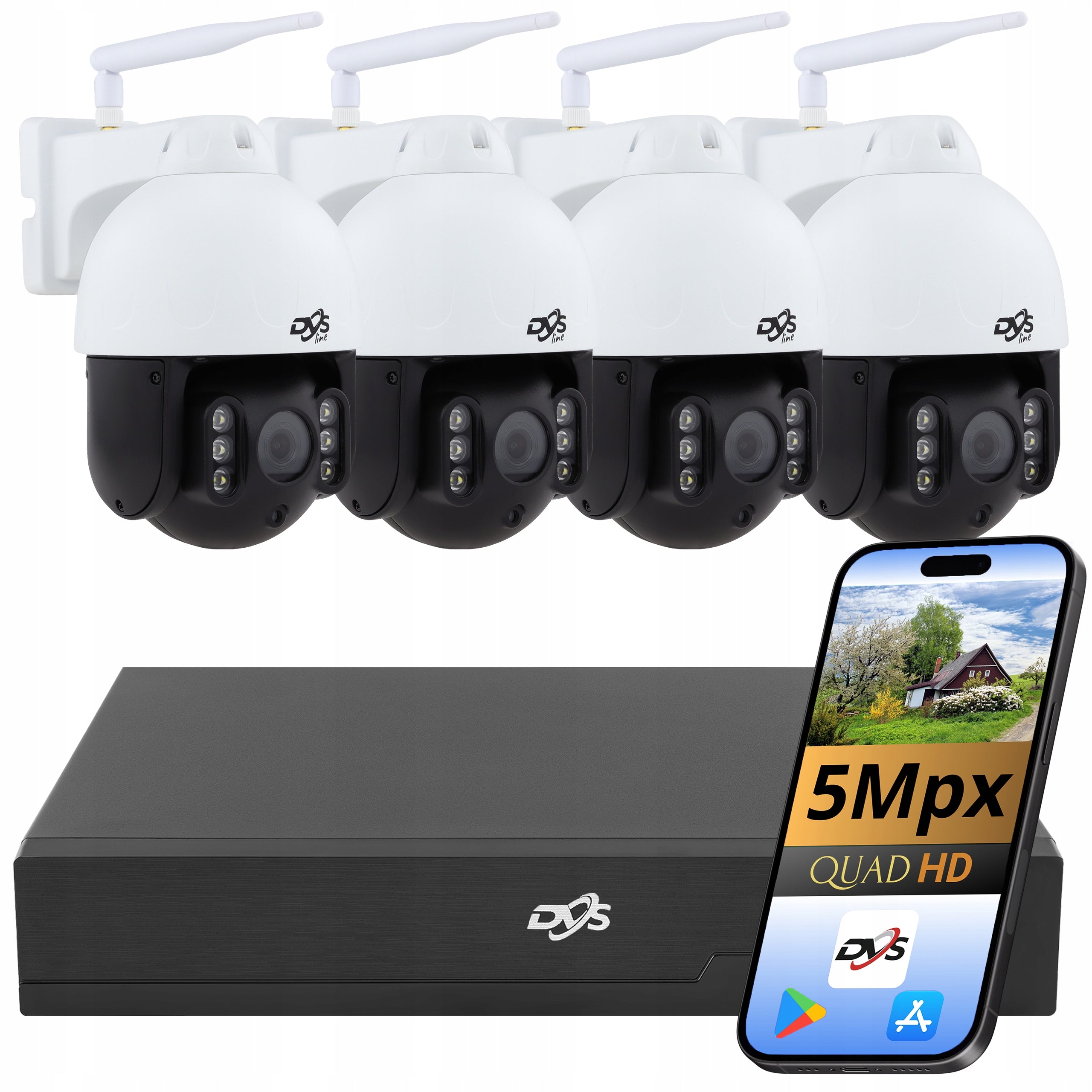 SET OF WIFI CAMERAS 5Mpx 4 WIRELESS ROTARY CAMERAS FOR MONITORING DVS