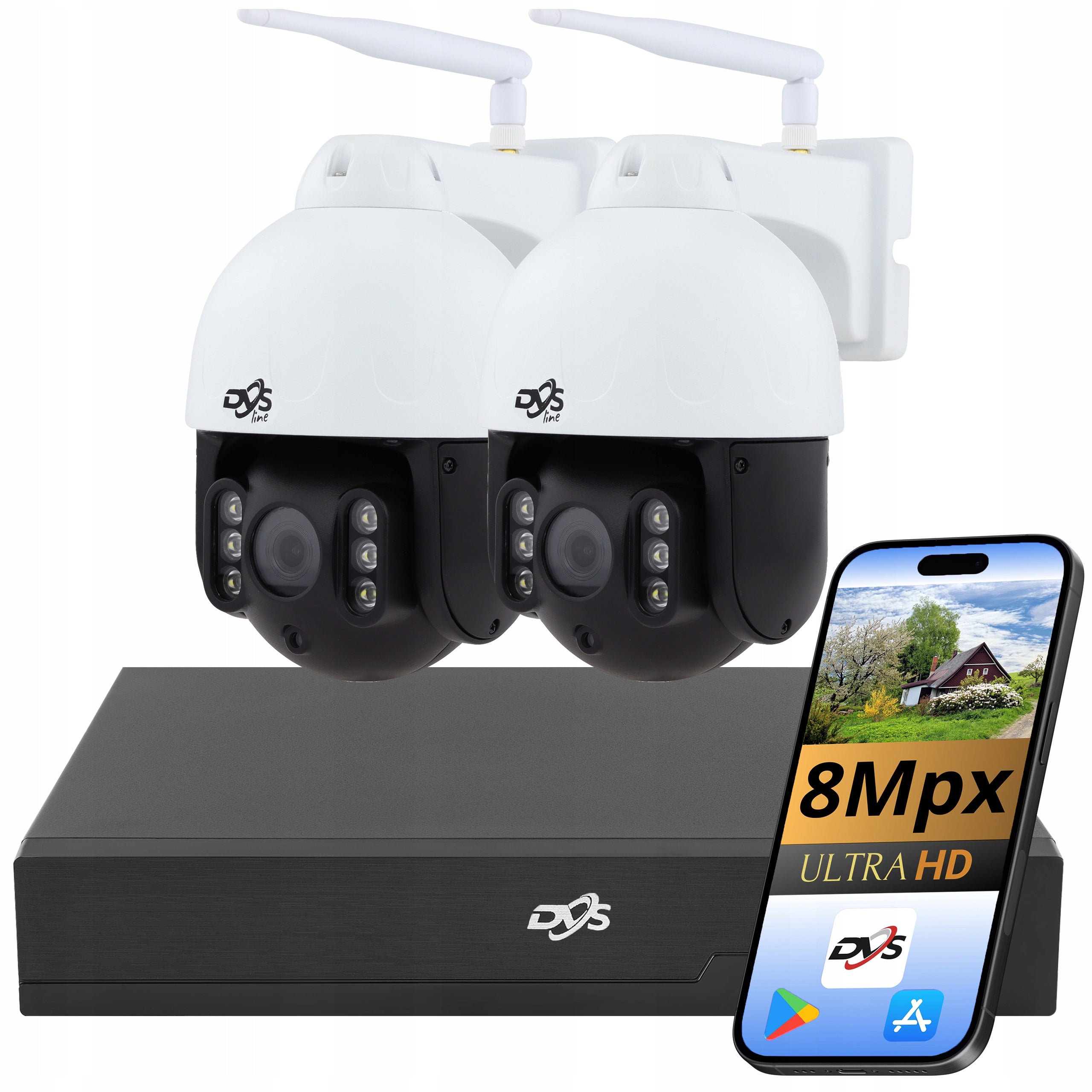 SET OF WIFI CAMERAS 8Mpx 4K 2 WIRELESS ROTARY CAMERAS MONITORING DVS