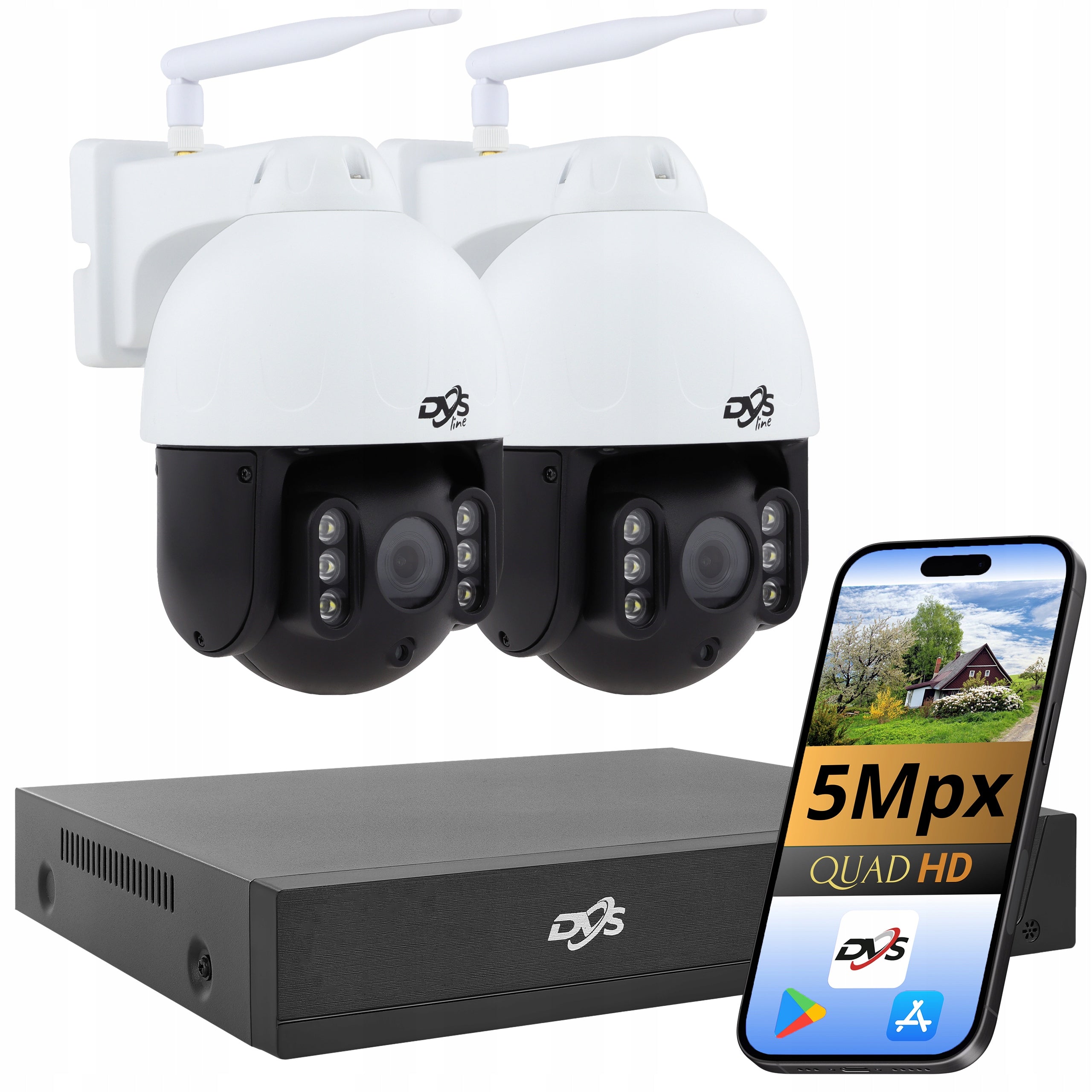 SET OF WIFI ROTATING CAMERAS 5Mpx 2 WIRELESS CAMERAS FOR MONITORING DVS