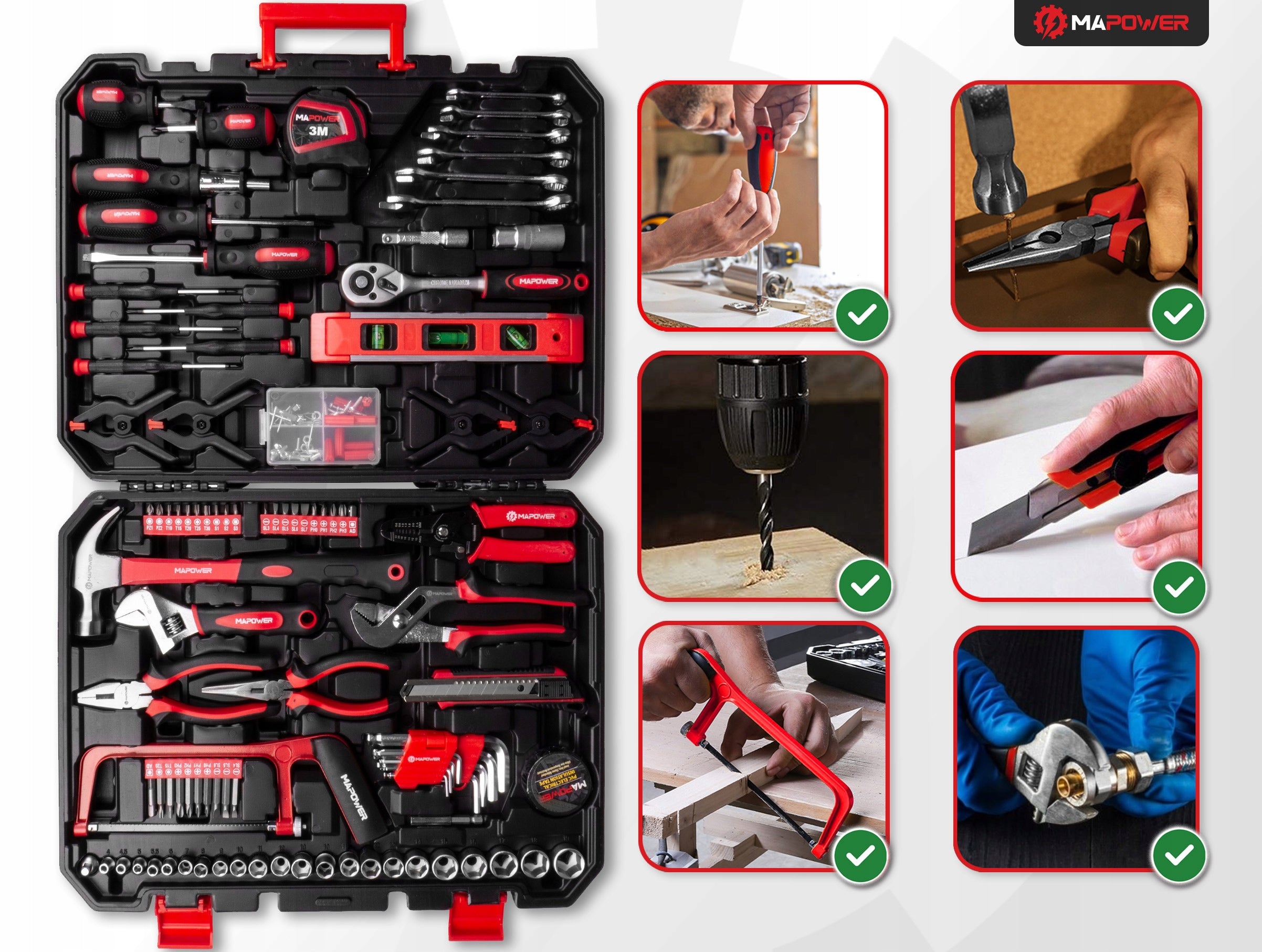 SET OF WRENCH TOOLS TOOL CASE CRV CAPS BITS 168 ELE MAPOWER Packaging status original