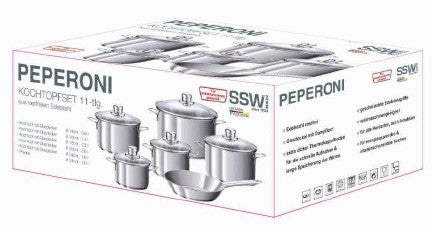 SET OF stainless steel POTS with lids 11el SSW PEPERONI FOR GAS INDUCTION Brand SSW